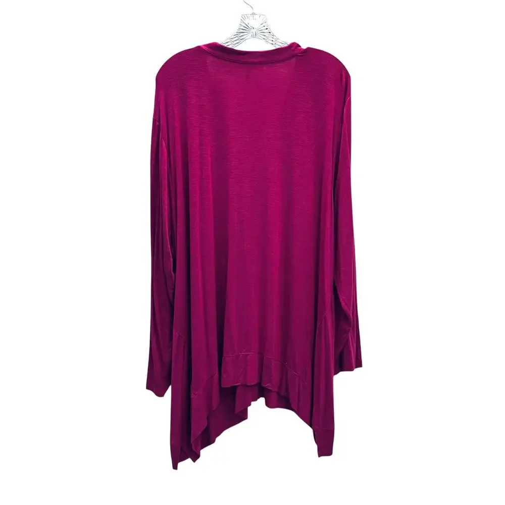 Cardigan Logo Lori Goldstein Button Front 3X Dark Pink Roll Tab Asymmetric Hem